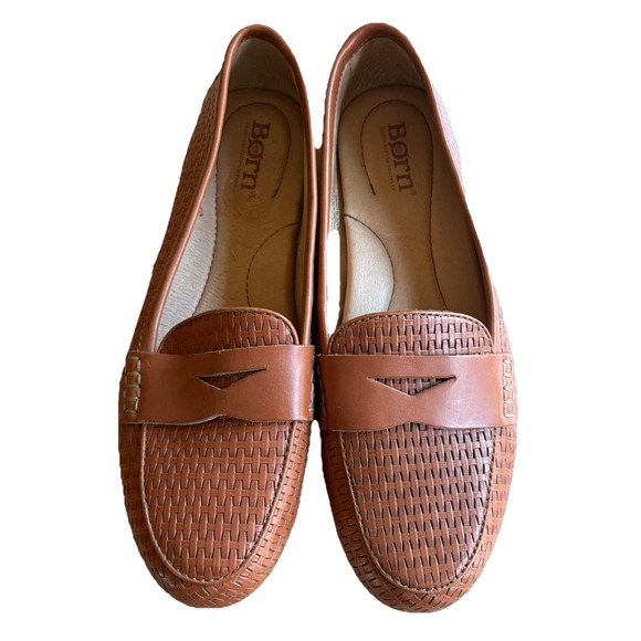 BORN Malena Maple Woven Full Grain Leather Flats Driving Loafers Womens SZ 6 EUC - Picture 1 of 10